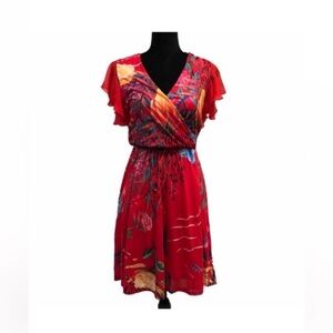 Desigual Miranda NWT bohemian feminine faux wrap red floral sexy dress medium